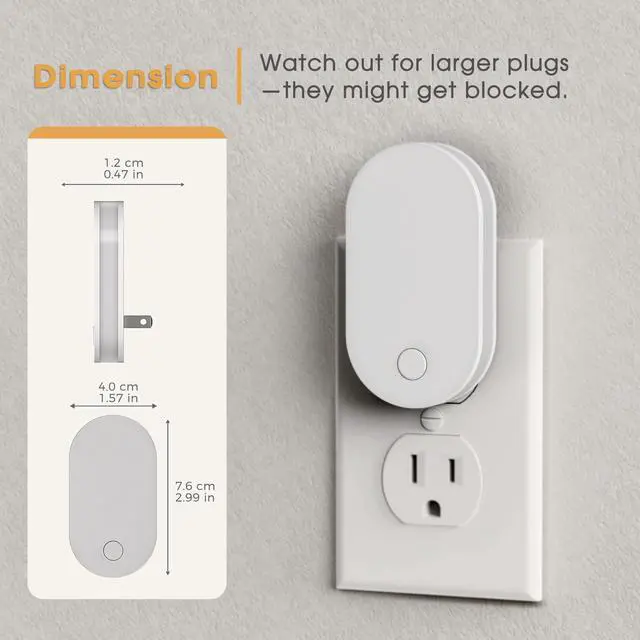 Alt view image 4 of 7 - Night Lights Plug into Wall 2Pack LED Plug in Night Light with Dusk to Dawn Light Sensor, 1W 3000K Dimmable NightLight for Bathroom Hallway Bedroom Kids Room