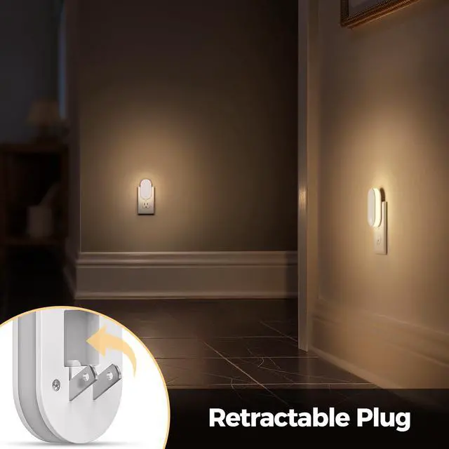 Alt view image 5 of 7 - Night Lights Plug into Wall 2Pack LED Plug in Night Light with Dusk to Dawn Light Sensor, 1W 3000K Dimmable NightLight for Bathroom Hallway Bedroom Kids Room