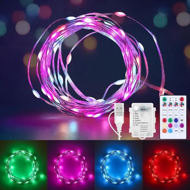 Main image of Battery Operated Fairy Lights Color Changing String Light with Remote, 16.4FT 1-Pack Twinkle LED Lights USB Plug or Battery Powered, Outdoor Christmas Decorations for Bedroom Party Indoor