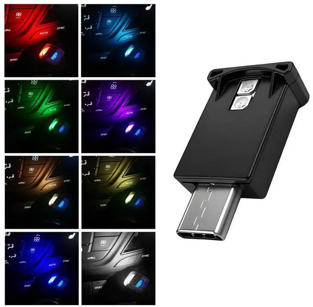 Main image of USB Type C LED Ambient Light, 8 Colors RGB Car Atmosphere Lamp Adjustable Brightness LED Light, Mini 5V Plug-in Night Lamp Interior Decoration for Vehicle Home Office