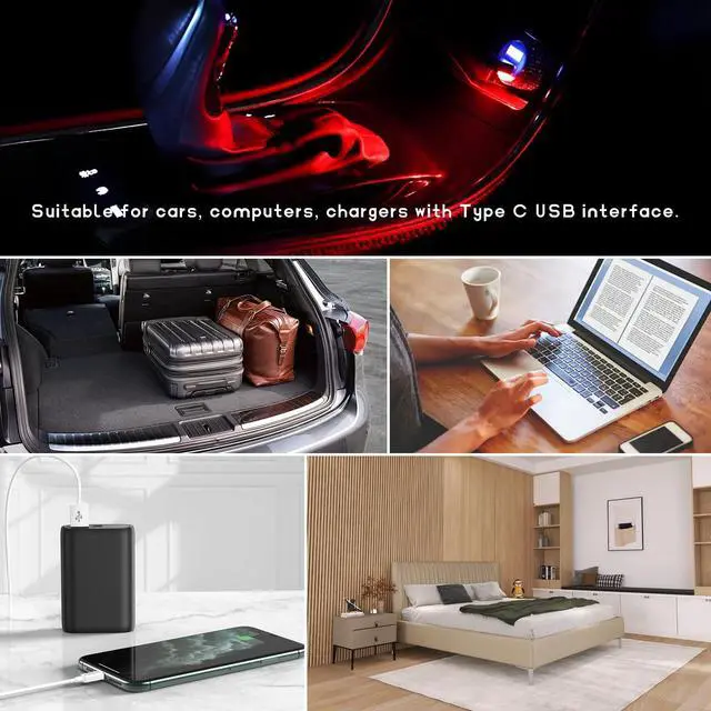 Alt view image 6 of 6 - USB Type C LED Ambient Light, 8 Colors RGB Car Atmosphere Lamp Adjustable Brightness LED Light, Mini 5V Plug-in Night Lamp Interior Decoration for Vehicle Home Office