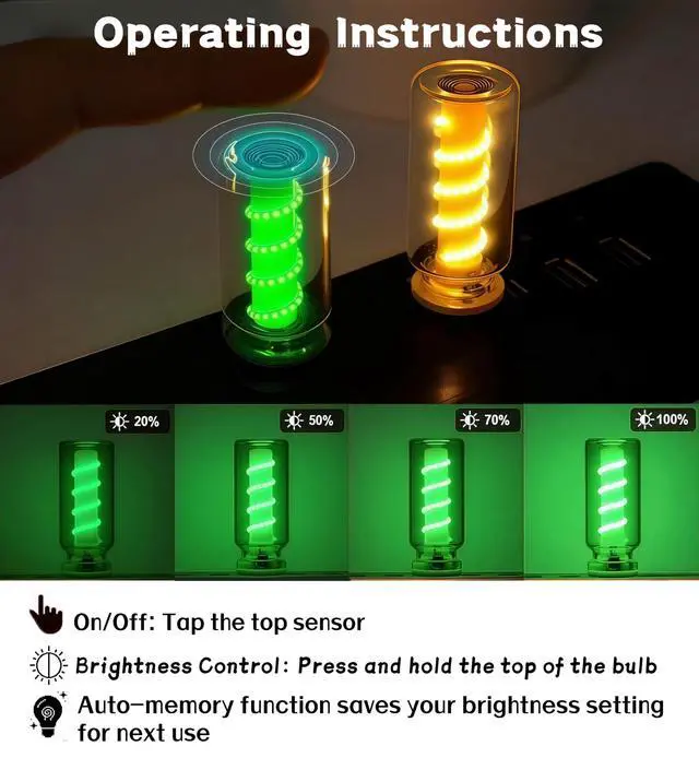 Alt view image 4 of 7 - Car USB Night Light, Touch Dimmable Retro LED Filament Lamp, Mini USB Ambient Light for Vehicle Interior, Bedroom, Desk and Camping, 2 Pack, Green