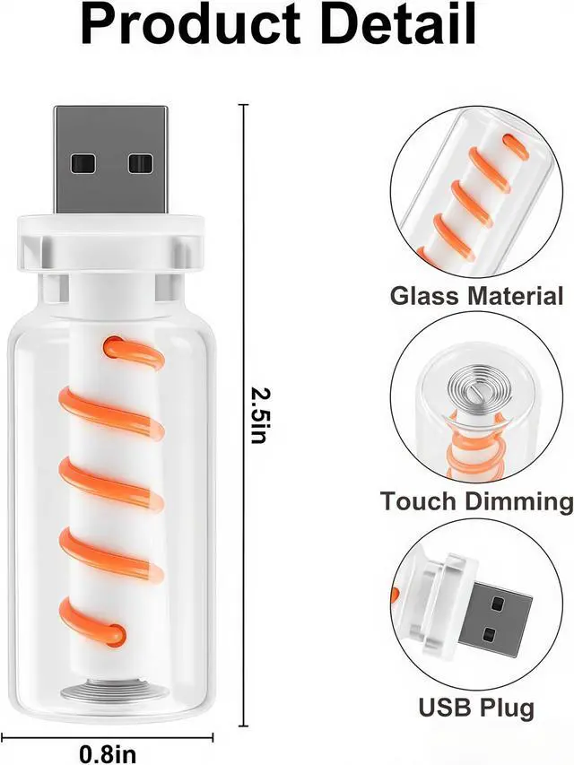 Alt view image 5 of 7 - Car USB Night Light, Touch Dimmable Retro LED Filament Lamp, Mini USB Ambient Light for Vehicle Interior, Bedroom, Desk and Camping, 2 Pack, Green