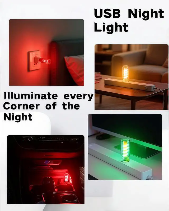 Alt view image 6 of 7 - Car USB Night Light, Touch Dimmable Retro LED Filament Lamp, Mini USB Ambient Light for Vehicle Interior, Bedroom, Desk and Camping, 2 Pack, Green