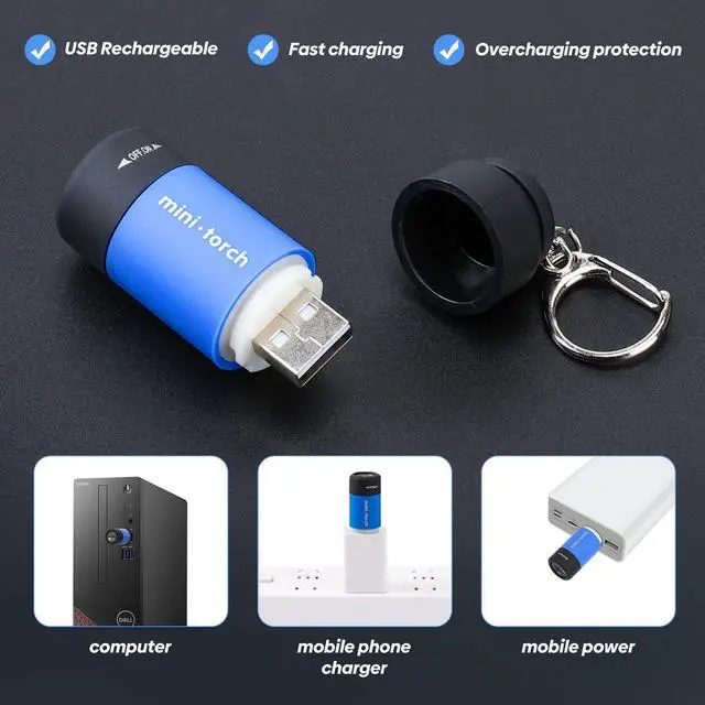 Alt view image 3 of 7 - Mini Keychain Light,USB Rechargeable Keychain Flashlights 3 Pack Waterproof Small Flashlights for Emergency LED Tiny Flashlight Colorful Gift for Kids Students Family