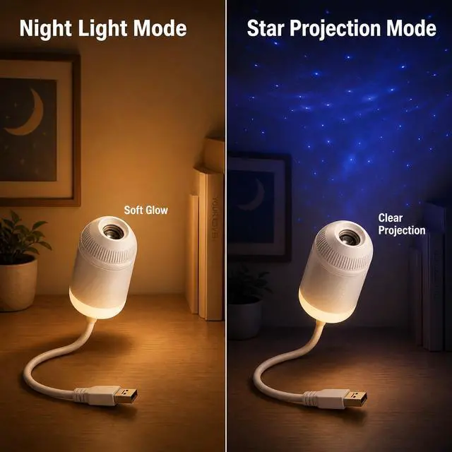 Alt view image 6 of 7 - 2-in-1 Galaxy Projector Night Light, USB Starry Sky Night Light Projector with Adjustable Brightness, Mini LED Projection Lamp for Bedroom Ceiling Wall Room Decor (10 Projection Films)