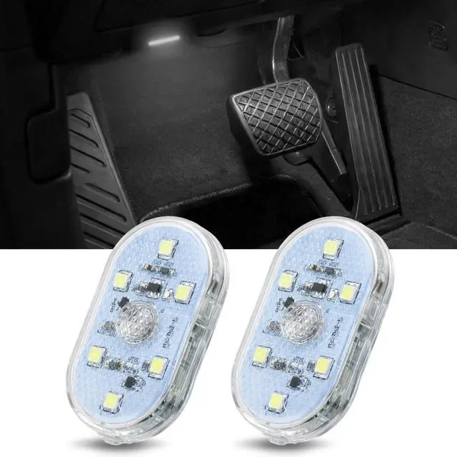 Main image of Wireless Magnetic LED Interior Lights, 2 PCS White USB Rechargeable Universal Mini Sticky Footwell Ambient Atmosphere Reading Lamp with Touch Sensor, Portable Night Lighting for Car Truck
