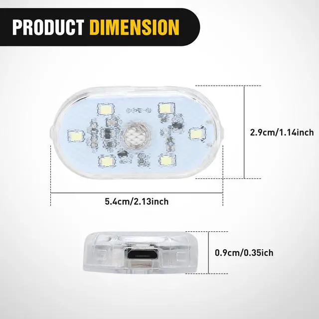 Alt view image 2 of 7 - Wireless Magnetic LED Interior Lights, 2 PCS White USB Rechargeable Universal Mini Sticky Footwell Ambient Atmosphere Reading Lamp with Touch Sensor, Portable Night Lighting for Car Truck