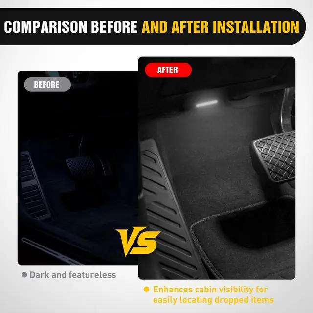 Alt view image 4 of 7 - Wireless Magnetic LED Interior Lights, 2 PCS White USB Rechargeable Universal Mini Sticky Footwell Ambient Atmosphere Reading Lamp with Touch Sensor, Portable Night Lighting for Car Truck
