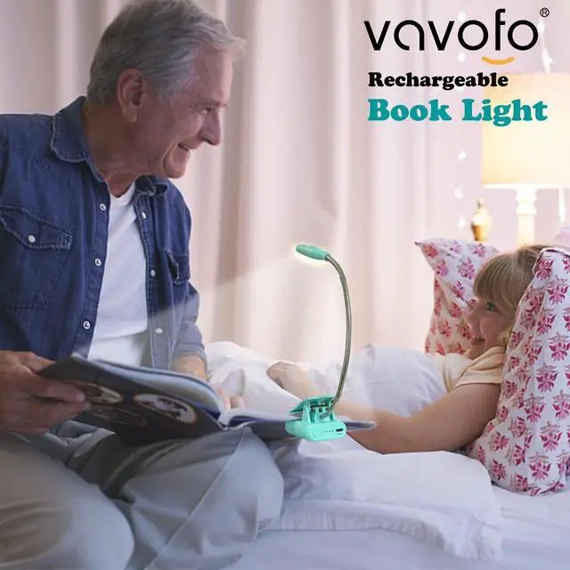 Alt view image 6 of 6 - Clip On Book Light for Bed Kids, 7 LED Reading Light with 9-Level Warm Cool White Daylight, Eye Care Lamp with Power Indicator for Bookworms (Blue)