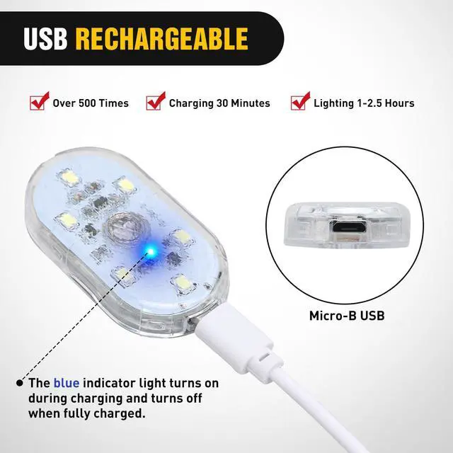 Alt view image 7 of 7 - Wireless Magnetic LED Interior Lights, 2 PCS White USB Rechargeable Universal Mini Sticky Footwell Ambient Atmosphere Reading Lamp with Touch Sensor, Portable Night Lighting for Car Truck