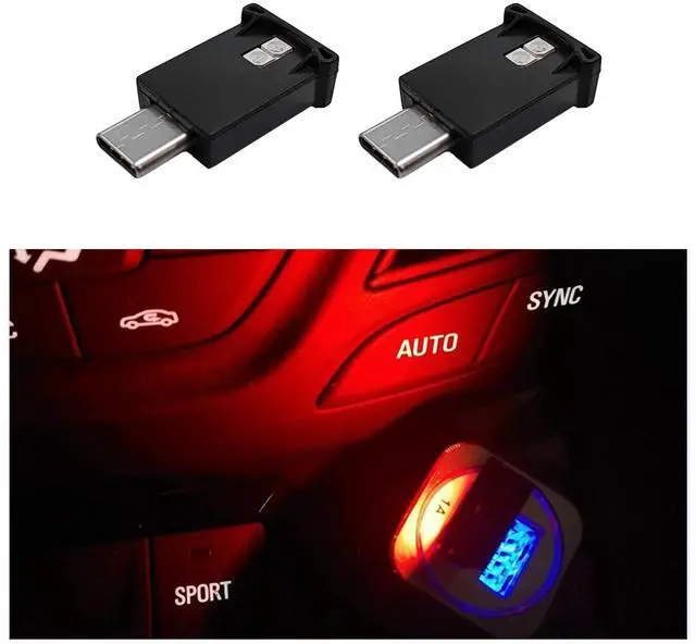 Main image of 2 PCS USB Type C LED Ambient Light, 8 Colors RGB Dynamic Gradient Brightness Interior Atmosphere Lamp, Mini Adjustable Car Accessories Replace Lighting Parts for Home Laptop