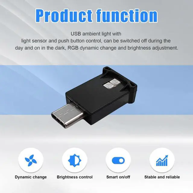 Alt view image 3 of 6 - 2 PCS USB Type C LED Ambient Light, 8 Colors RGB Dynamic Gradient Brightness Interior Atmosphere Lamp, Mini Adjustable Car Accessories Replace Lighting Parts for Home Laptop