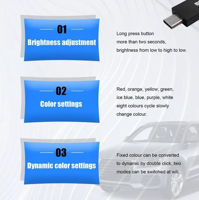 Alt view image 5 of 6 - 2 PCS USB Type C LED Ambient Light, 8 Colors RGB Dynamic Gradient Brightness Interior Atmosphere Lamp, Mini Adjustable Car Accessories Replace Lighting Parts for Home Laptop