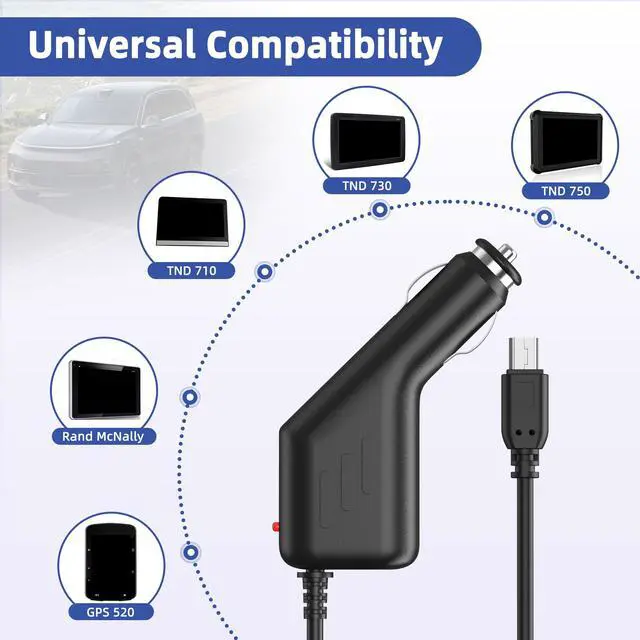 Alt view image 3 of 6 - Mini USB Car Charger Power Adapter 5V 2A DC Cable for Rand McNally TND 530 720 730 IntelliRoute Truck GPS RVND 7710 5510 Tomtom Start 50 Eviant APS-C180520L-G, 4ft Black