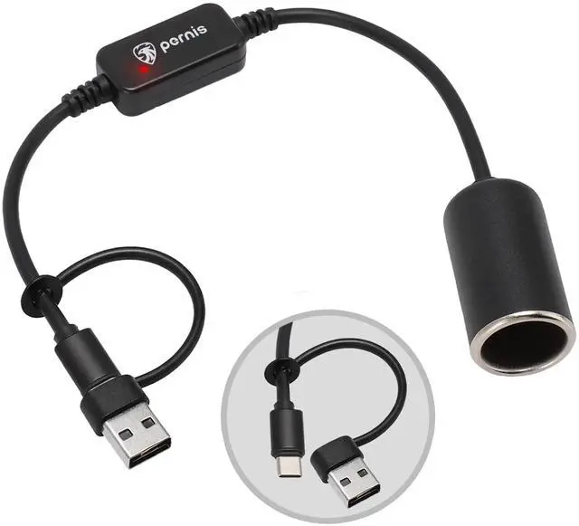 Main image of USB to Cigarette Lighter Adapter, 35cm Cable, USB A & C Input 5V, 12V Car Cigarette Lighter Socket Output, Power Converter for Dash Cam, GPS, LED Lights& More(12W Max)
