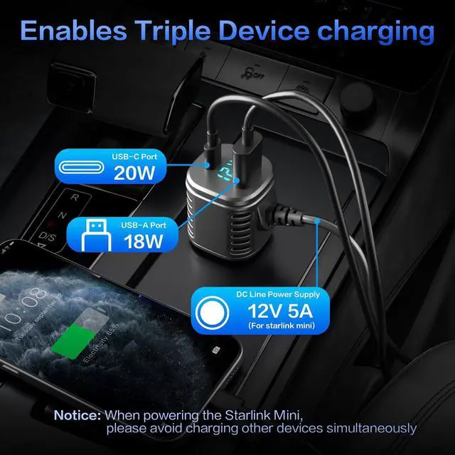 Alt view image 5 of 7 - Starlink Mini 3-in-1 Car Charger Power Cable 10FT 12V-48V DC