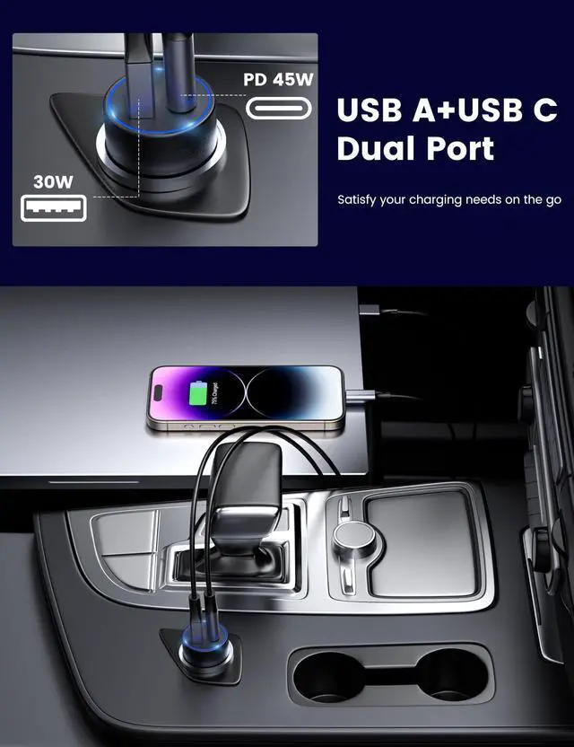 Alt view image 6 of 6 - USB C Car Charger, 75W Mini Cigarette Lighter USB Charger