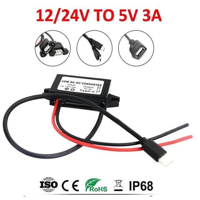 Alt view image 3 of 7 - 1pc 12V 24V to 5V 3A 15W Regulator Power Supply Module Dual USB Output Power Adapter Converter for Car Charger(Straight Headed mini)