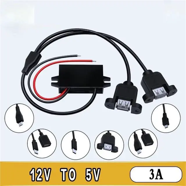 Alt view image 2 of 6 - 1pc 12V to 5V 3A 15W Step Down Power Converter Power Supply USB Type-C Mini Charger for Auto Car Motorcycle Bus Truck(Single MINI USB)