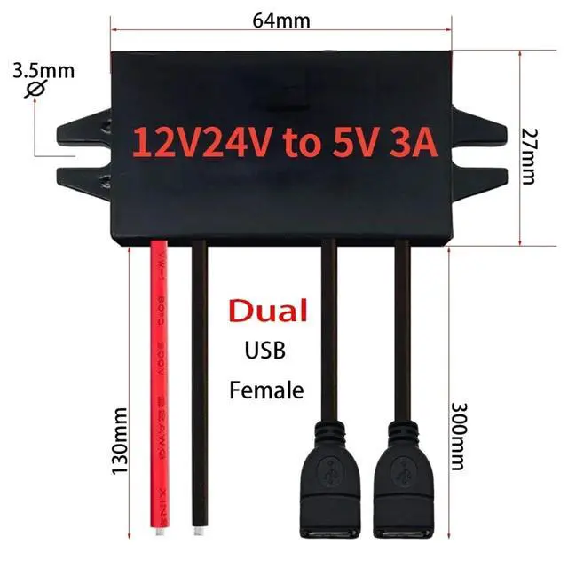 Alt view image 2 of 7 - 1pc 12V24V to 5V 3A Step Down Converter Power Supply Module for Adapter Mini Micro USB Car Male Female with Car Charger(USB-F-Double)