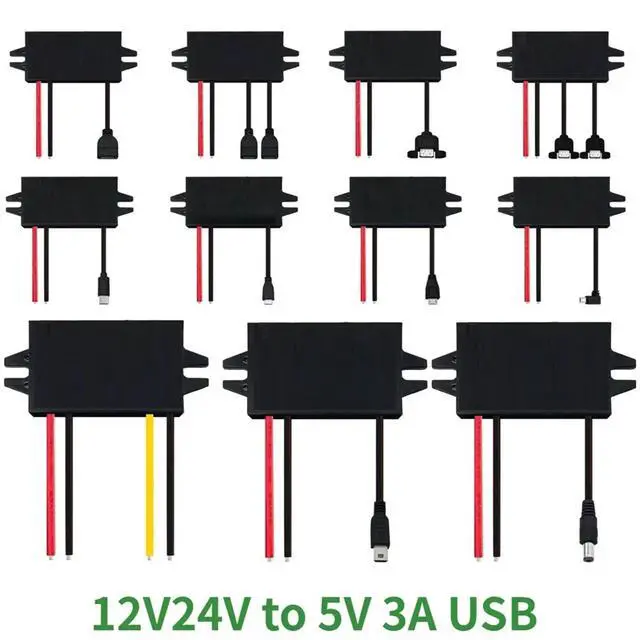 Alt view image 3 of 7 - 1pc 12V24V to 5V 3A Step Down Converter Power Supply Module for Adapter Mini Micro USB Car Male Female with Car Charger(Bend-Micro)