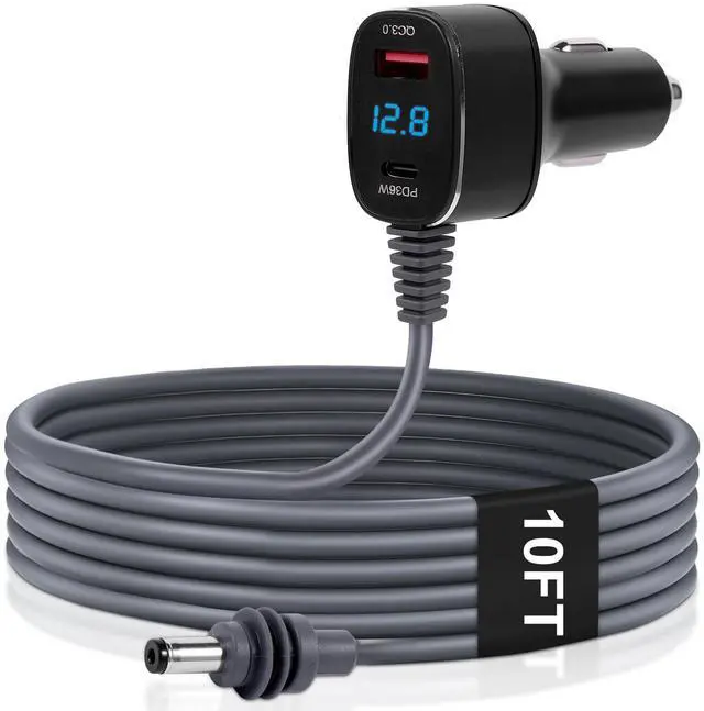 Main image of Starlink Mini Car Charger Cable, 3-in-1 Cigarette Lighter Power Adapter with Digital Display, USB C PD 36W & USB A QC 18W Ports, 12V-24V Waterproof 18AWG DC Cable for Trucks, Cars, RVs, Boats (10FT)