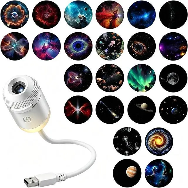 Main image of 2-in-1 Galaxy Projector Night Light, Portable Galaxy Projector for Bedroom with 24 Sliding Projection Films, USB Starry Night Light, Mini LED Wall Lamp for Indoor Decor