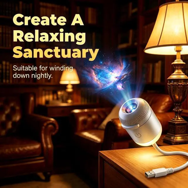 Alt view image 2 of 5 - 2-in-1 Galaxy Projector Night Light, Portable Galaxy Projector for Bedroom with 24 Sliding Projection Films, USB Starry Night Light, Mini LED Wall Lamp for Indoor Decor