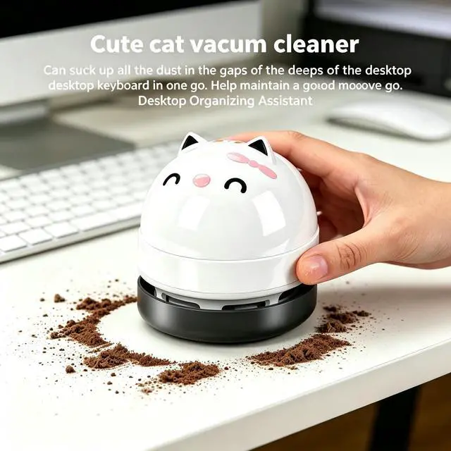Alt view image 2 of 7 - Mini Desktop Vacuum Cleaner, Portable USB Vacuum Cleaner for Desk Mini Cute Cartoon Desktop Vacuum for Cleaning Eraser Crumbs, Dust, Crumbs, Computer, Keyboard and Car (White)