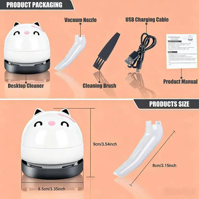 Alt view image 5 of 7 - Mini Desktop Vacuum Cleaner, Portable USB Vacuum Cleaner for Desk Mini Cute Cartoon Desktop Vacuum for Cleaning Eraser Crumbs, Dust, Crumbs, Computer, Keyboard and Car (White)
