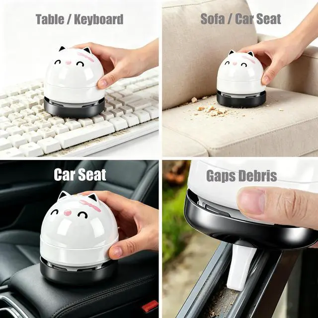 Alt view image 4 of 7 - Mini Desktop Vacuum Cleaner, Portable USB Vacuum Cleaner for Desk Mini Cute Cartoon Desktop Vacuum for Cleaning Eraser Crumbs, Dust, Crumbs, Computer, Keyboard and Car (White)