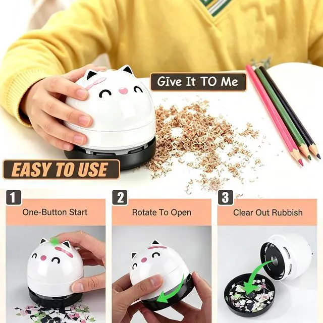 Alt view image 3 of 7 - Mini Desktop Vacuum Cleaner, Portable USB Vacuum Cleaner for Desk Mini Cute Cartoon Desktop Vacuum for Cleaning Eraser Crumbs, Dust, Crumbs, Computer, Keyboard and Car (White)