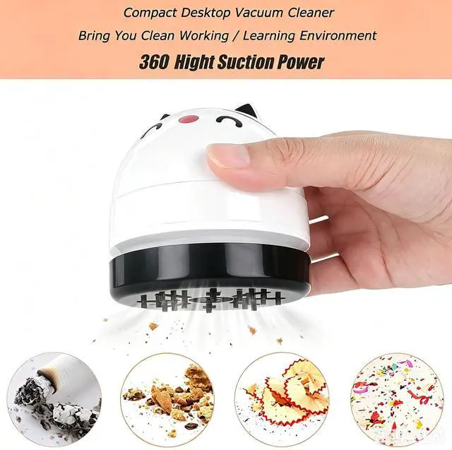 Alt view image 7 of 7 - Mini Desktop Vacuum Cleaner, Portable USB Vacuum Cleaner for Desk Mini Cute Cartoon Desktop Vacuum for Cleaning Eraser Crumbs, Dust, Crumbs, Computer, Keyboard and Car (White)