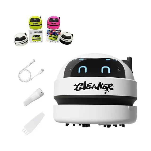 Alt view image 4 of 7 - Desktop Vacuum Cleaner, Robot Design USB Rechargeable Cordless Mini Vacuum with 3-Speed Adjustment, LED Display & Detachable Nozzle for Home, Office, Car, Keyboard and Desk Cleaning,Black