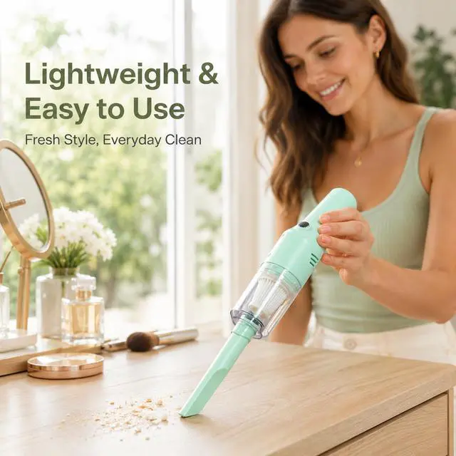 Alt view image 2 of 6 - Mini Handheld Vacuum Cordless, Lightweight Portable Small Vacuum Cleaner for Car, Desk, Keyboard, Sofa, Drawers and Crumbs, USB Rechargeable with Washable Filter, Mint Green