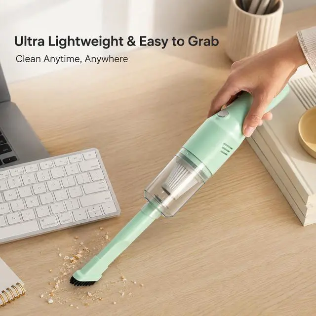 Alt view image 4 of 6 - Mini Handheld Vacuum Cordless, Lightweight Portable Small Vacuum Cleaner for Car, Desk, Keyboard, Sofa, Drawers and Crumbs, USB Rechargeable with Washable Filter, Mint Green
