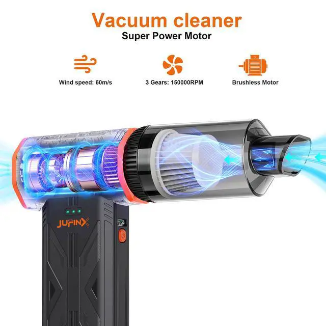 Alt view image 2 of 7 - F32MAX Compressed Air Duster-150,000RPM Super Power Electric Air Duster and Vacuum Cleaner & Bag Vacuum Sealer 3-in-1for PC Keyboard Cleaning, Car Interior Cleaning.