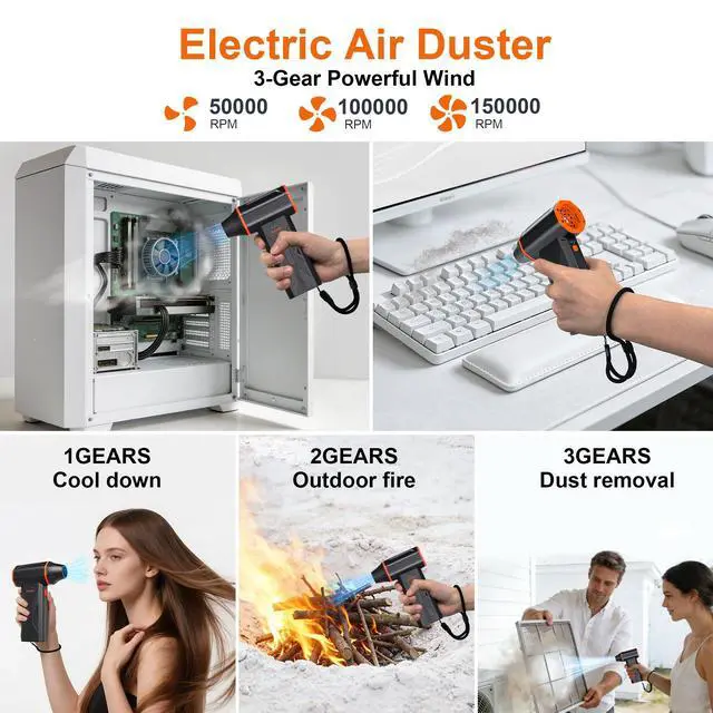 Alt view image 5 of 7 - F32MAX Compressed Air Duster-150,000RPM Super Power Electric Air Duster and Vacuum Cleaner & Bag Vacuum Sealer 3-in-1for PC Keyboard Cleaning, Car Interior Cleaning.