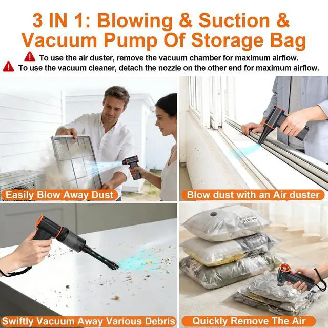 Alt view image 6 of 7 - F32MAX Compressed Air Duster-150,000RPM Super Power Electric Air Duster and Vacuum Cleaner & Bag Vacuum Sealer 3-in-1for PC Keyboard Cleaning, Car Interior Cleaning.