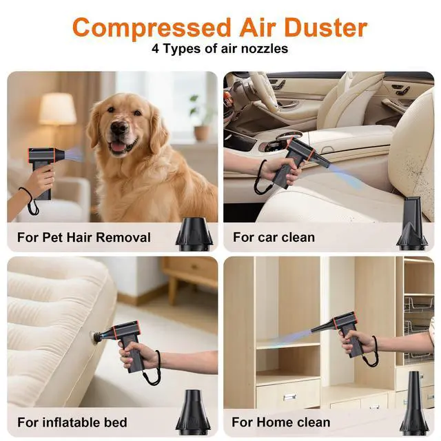Alt view image 7 of 7 - F32MAX Compressed Air Duster-150,000RPM Super Power Electric Air Duster and Vacuum Cleaner & Bag Vacuum Sealer 3-in-1for PC Keyboard Cleaning, Car Interior Cleaning.