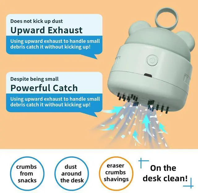 Alt view image 6 of 7 - Mini Desktop Vacuum Cleaner with USB Charging, Cleaning Brush, Bear Head Ring for Easy Grip, 360° Swivel Portable Vacuum Cleaner for Keyboards Office Desks and Other Dusty Debris