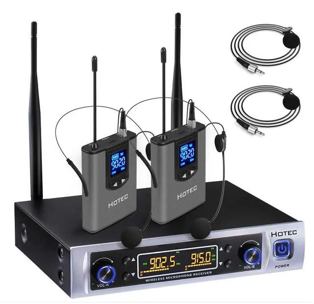 Main image of UHF Wireless Microphone System with Dual Lapel/Lavalier and Headset Microphones Over PA, Mixer, Speaker, Karaoke Machine for Church, Training, Classroom, Interview (H-K25)
