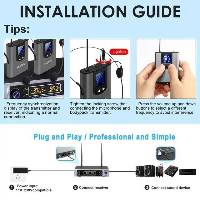 Alt view image 6 of 7 - UHF Wireless Microphone System with Dual Lapel/Lavalier and Headset Microphones Over PA, Mixer, Speaker, Karaoke Machine for Church, Training, Classroom, Interview (H-K25)