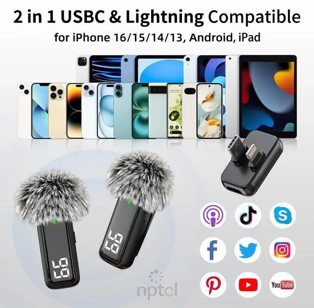 Alt view image 7 of 7 - 2 in 1 Wireless Lavalier Lapel Microphone for iPhone iPad Android