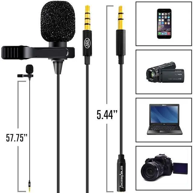 Alt view image 2 of 6 - Lavalier Microphone with 3.5mm TRRS Cable & TRS Adapter Omnidirectional Clip On Lapel Mic for iPhone Android Camera Laptop Wired Condenser Microphone for YouTube Podcast Interview