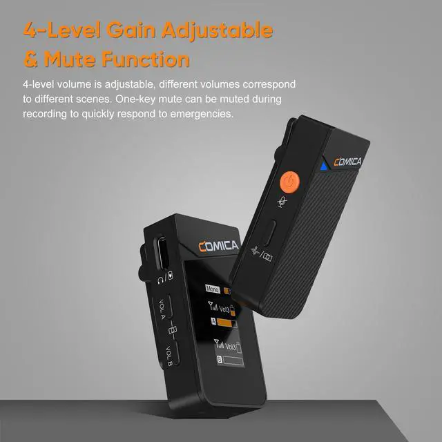 Alt view image 3 of 7 - Vimo C3 Wireless Lavalier Microphone with Noise Cancellation, 656ft Transmission, Gain Control, Compact Wireless Lapel Microphone for DSLR Cameras/Android/Live-Streaming/Vlogging/YouTube