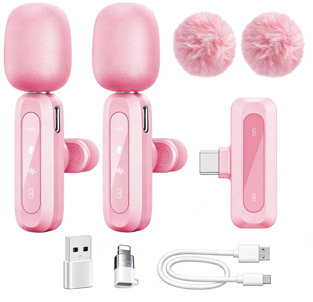 Main image of J3 Lavalier Microphone Wireless Mini Mic for iPhone Android/Tablet/PC Video Recording Clip-on Mics with DSP Noise Cancellation, Ideal for Vlog Tiktok YouTube Content Creator-Pink