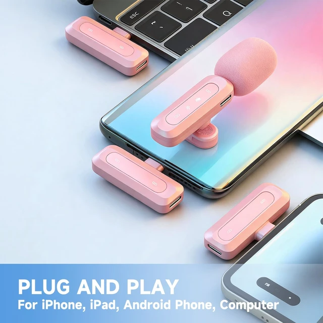 Alt view image 6 of 6 - J3 Lavalier Microphone Wireless Mini Mic for iPhone Android/Tablet/PC Video Recording Clip-on Mics with DSP Noise Cancellation, Ideal for Vlog Tiktok YouTube Content Creator-Pink