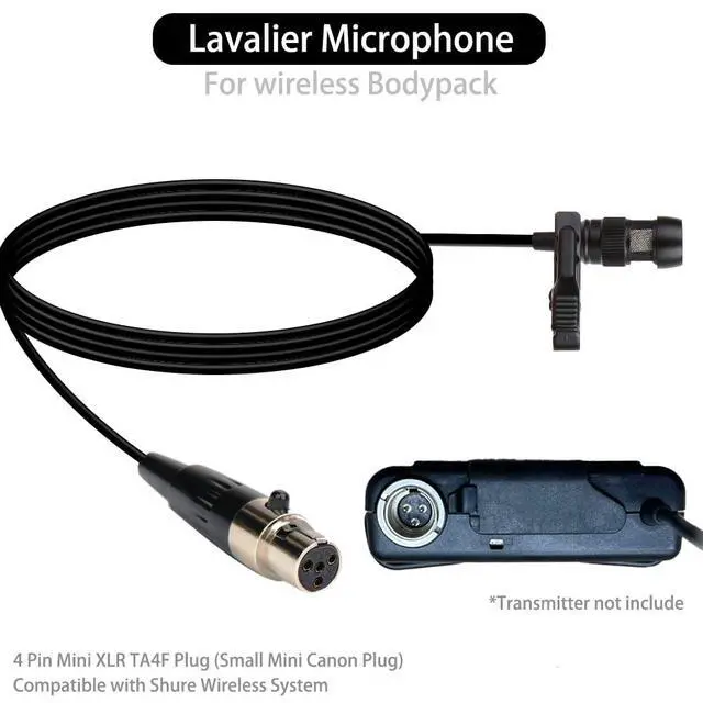Alt view image 2 of 7 - Lavalier Microphone Lapel Microphone, Heart Shaped Directional Condenser mic Compatible with Shure Wireless Bodypack Transmitter, with 1.45m Cable Mini XLR 4 Pin TA4F Plug